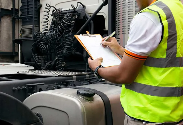Gefahrgutbeauftragter prüft LKW